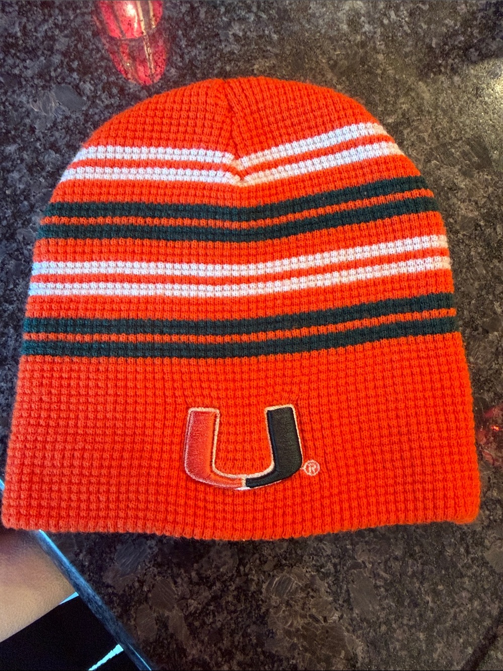 University of Miami Orange Striped Knit Beanie Hat